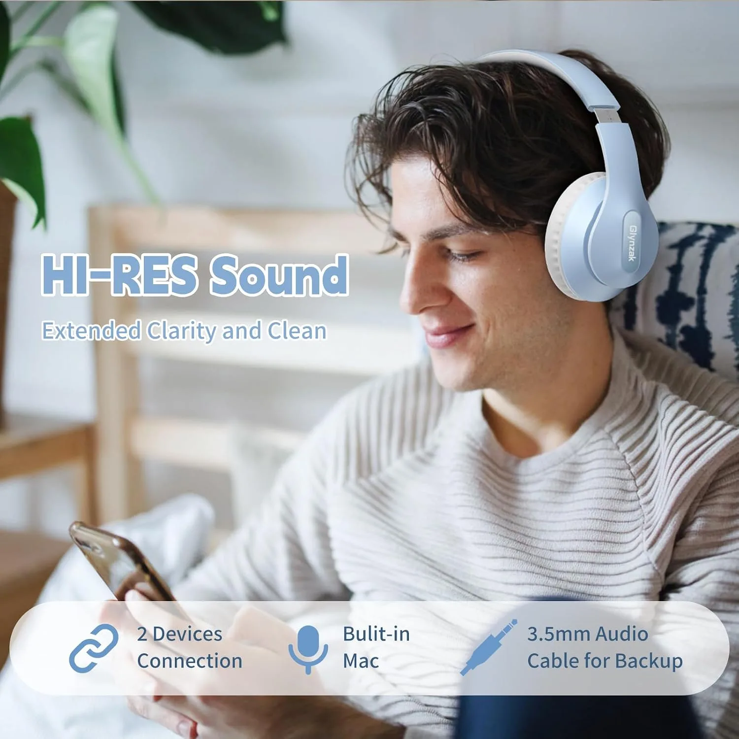Wireless Bluetooth Headphones Over Ear V6.0 HiFi Stereo with Mic
