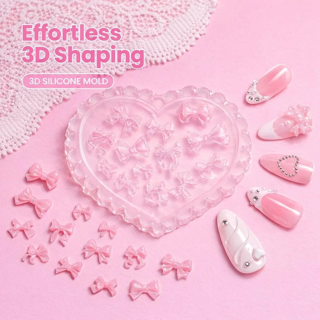 Beetles 3D Gel Nail Art & 3D Mold, 2 Pcs Clear & Pink with Sculpting Pen