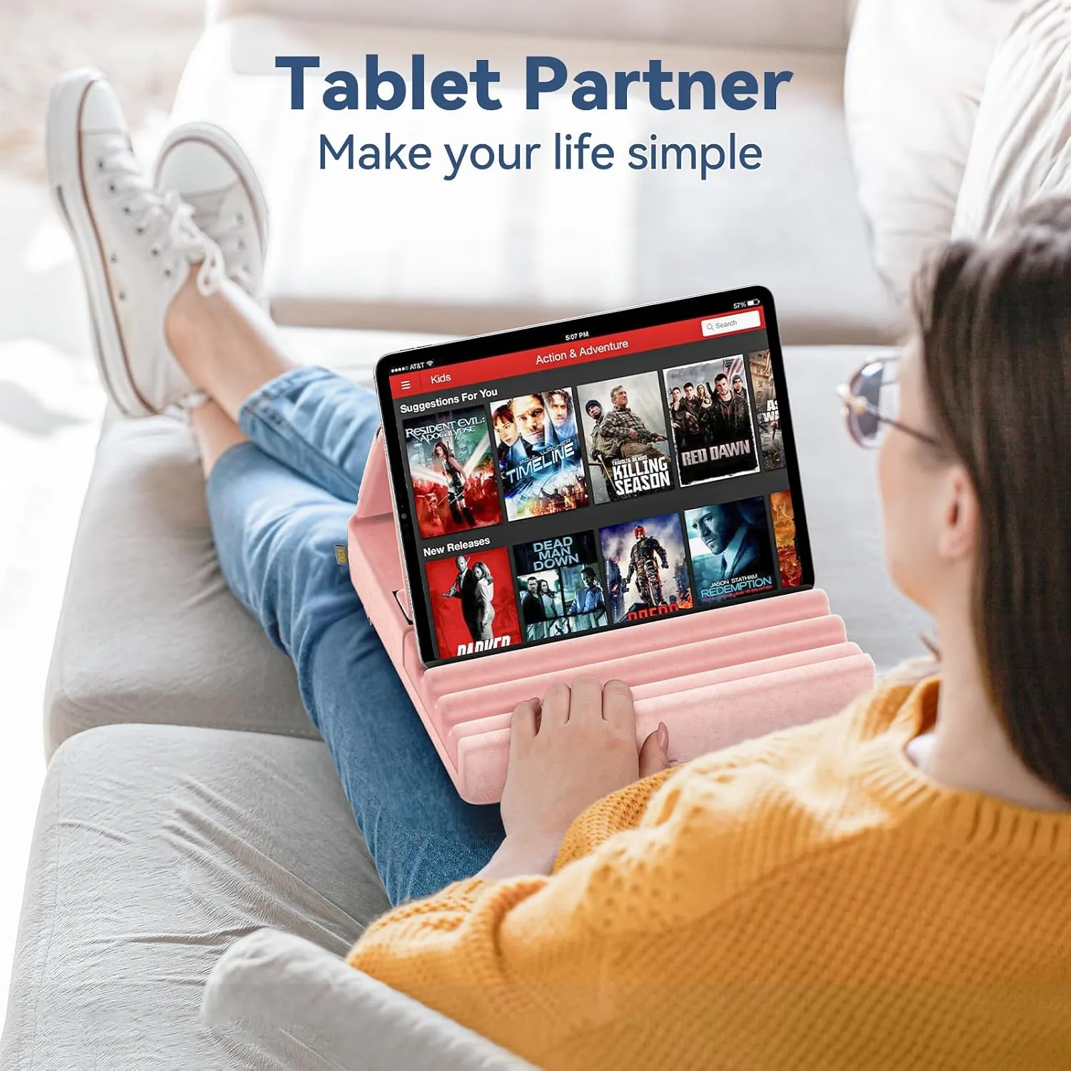 KDD Tablet Pillow Holder, Foldable iPad Stand for Lap, Bed and Desk -Tablet Soft Pad Dock with Pocket & Stylus Mount Compatible with iPad Pro 12.9, 10.5, 9.7 Air Mini 6 5 4 3, Galaxy Tab, E-Reader