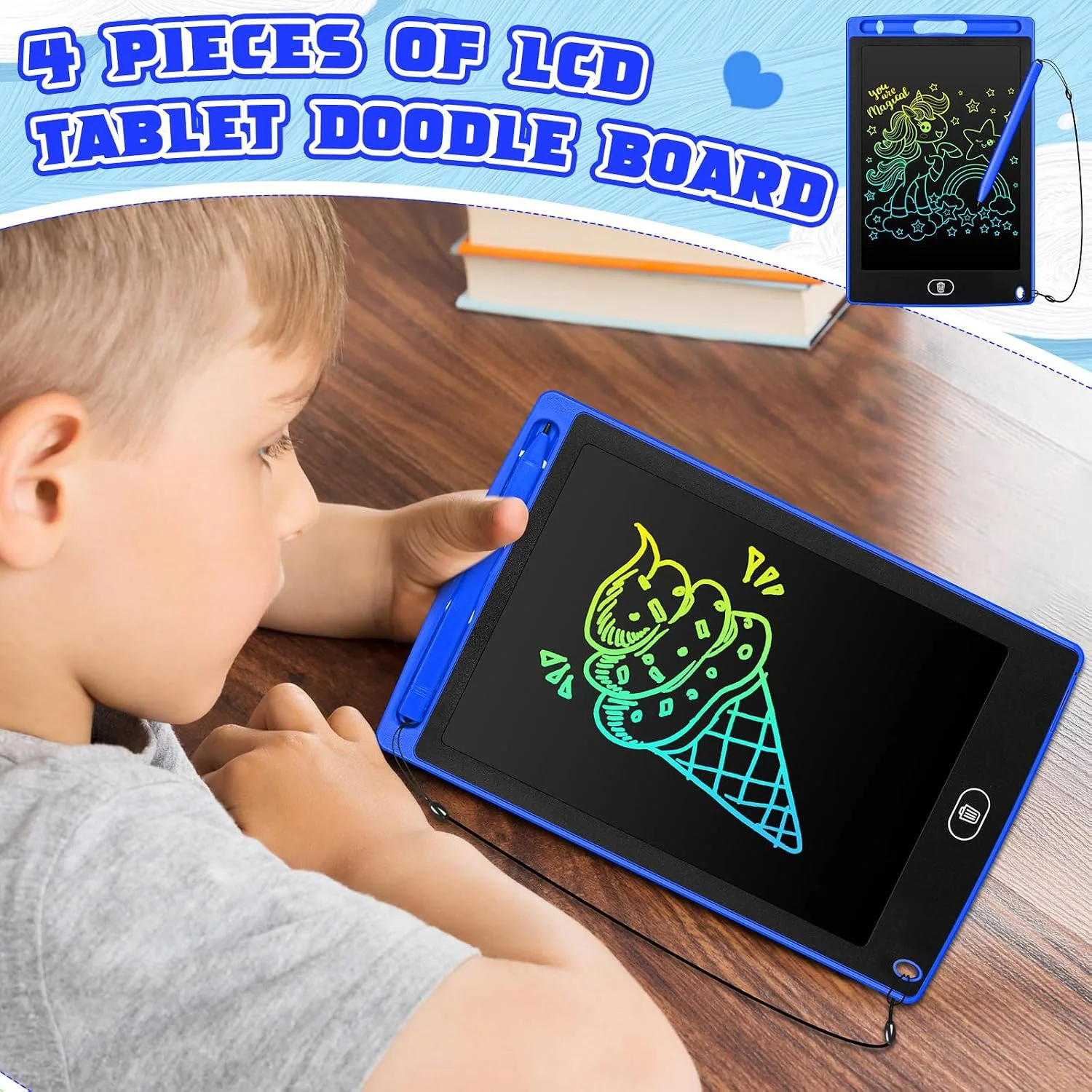 Zonon 4 Pcs LCD Writing Tablet for Kid, Blue