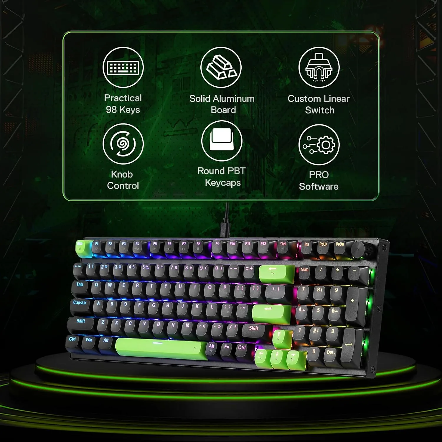Redragon K740 Wired RGB Gaming Keyboard, Aluminum Base & Knob, 95% Layout