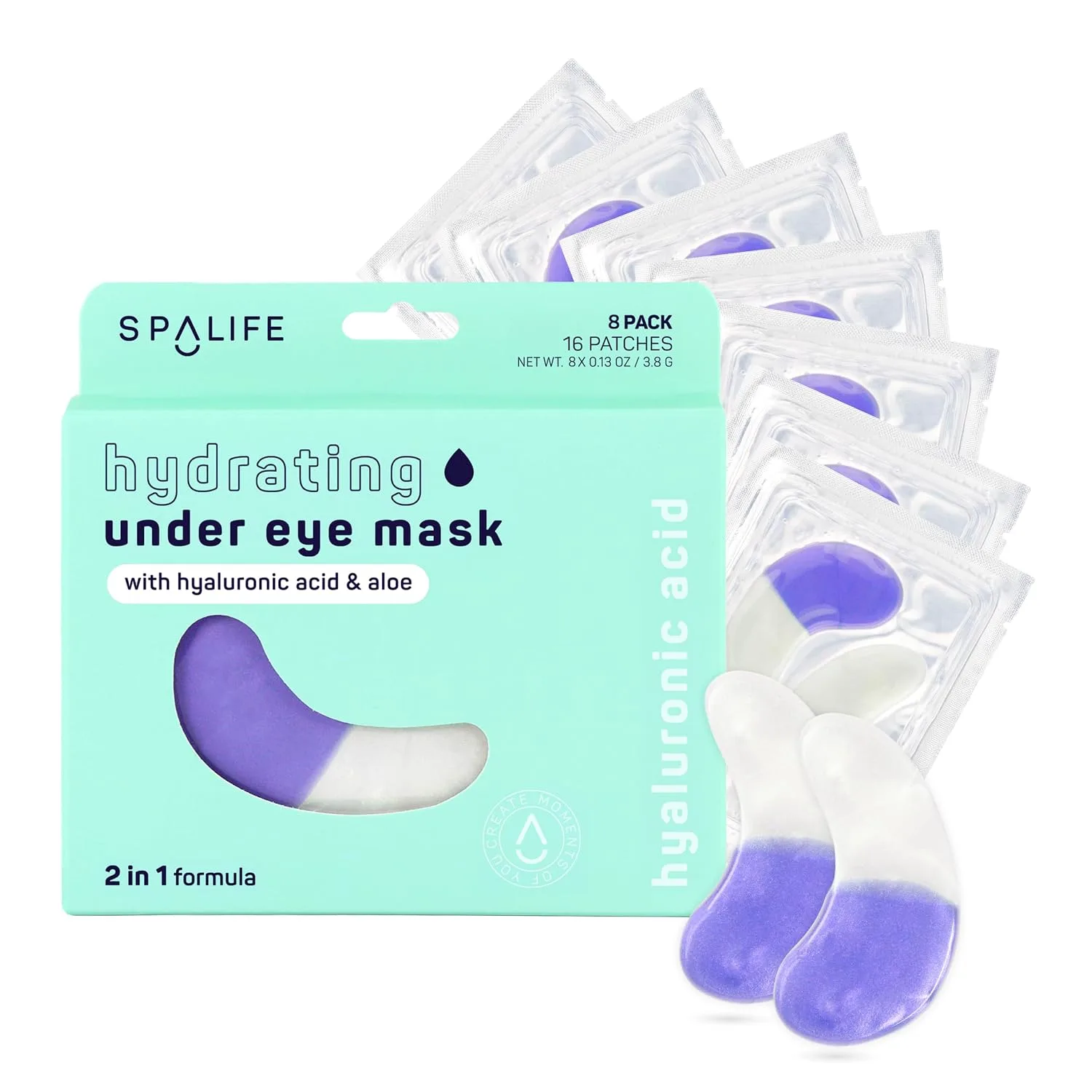 SpaLife Beauty Hydrating Undereye Masks | Hydrogel Eye Patches for Dryness, Puffiness, & Tiredness with Hyaluronic Acid & Aloe | 2-in-1 Skincare Treatment | Pack of 8 Pairs (8 Undereye Treatments)