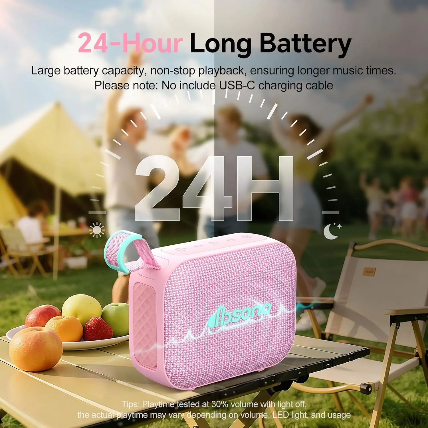 dbsono Portable Bluetooth Speaker Line-in Support: IPX5 Waterproof, Pink