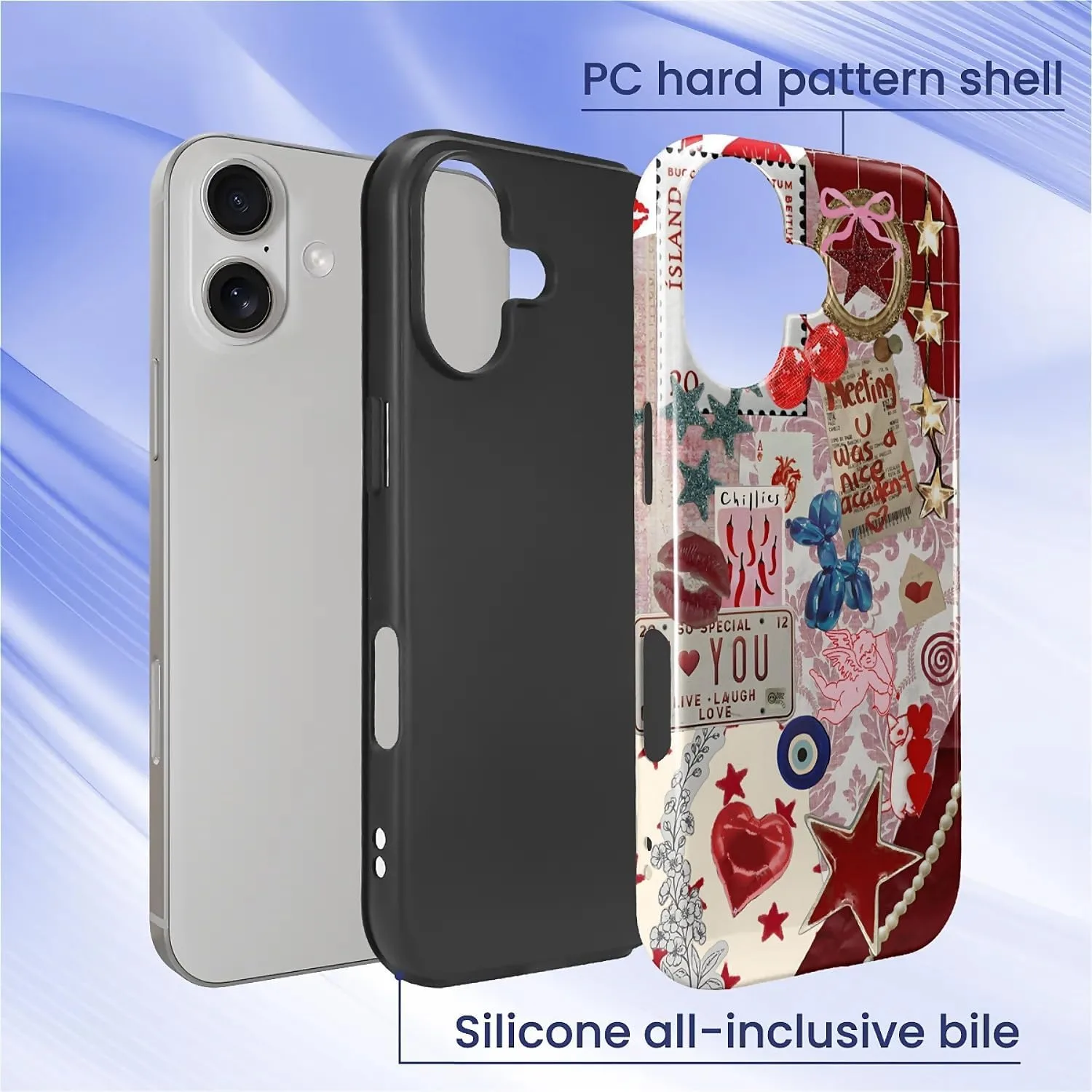 DAIZAG Case for iPhone 17,Mixed 2 Layer Design Shockproof Soft TPU Ddouble Protection Phone Case for iPhone 17-Conch Red Pearl Collage