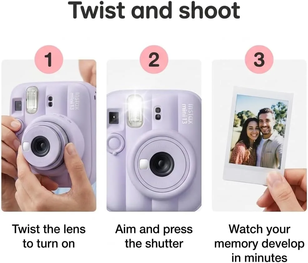 Fujifilm Instax Mini 13 Instant Camera Candy Pink + Fuji Film Value Pack (40 Sheets) + Tudak Accessories Bundle, Incl. Compatible Carrying Case, Quicksand Beads Photo Album 64 Pockets