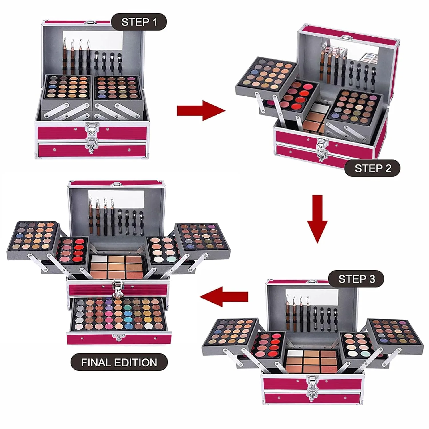 132 Color All In One Makeup Kit,Professional Makeup Case,Makeup Set for Teen Girls,Makeup Palette,Multicolor Eyeshadow Kit (Pink) pink