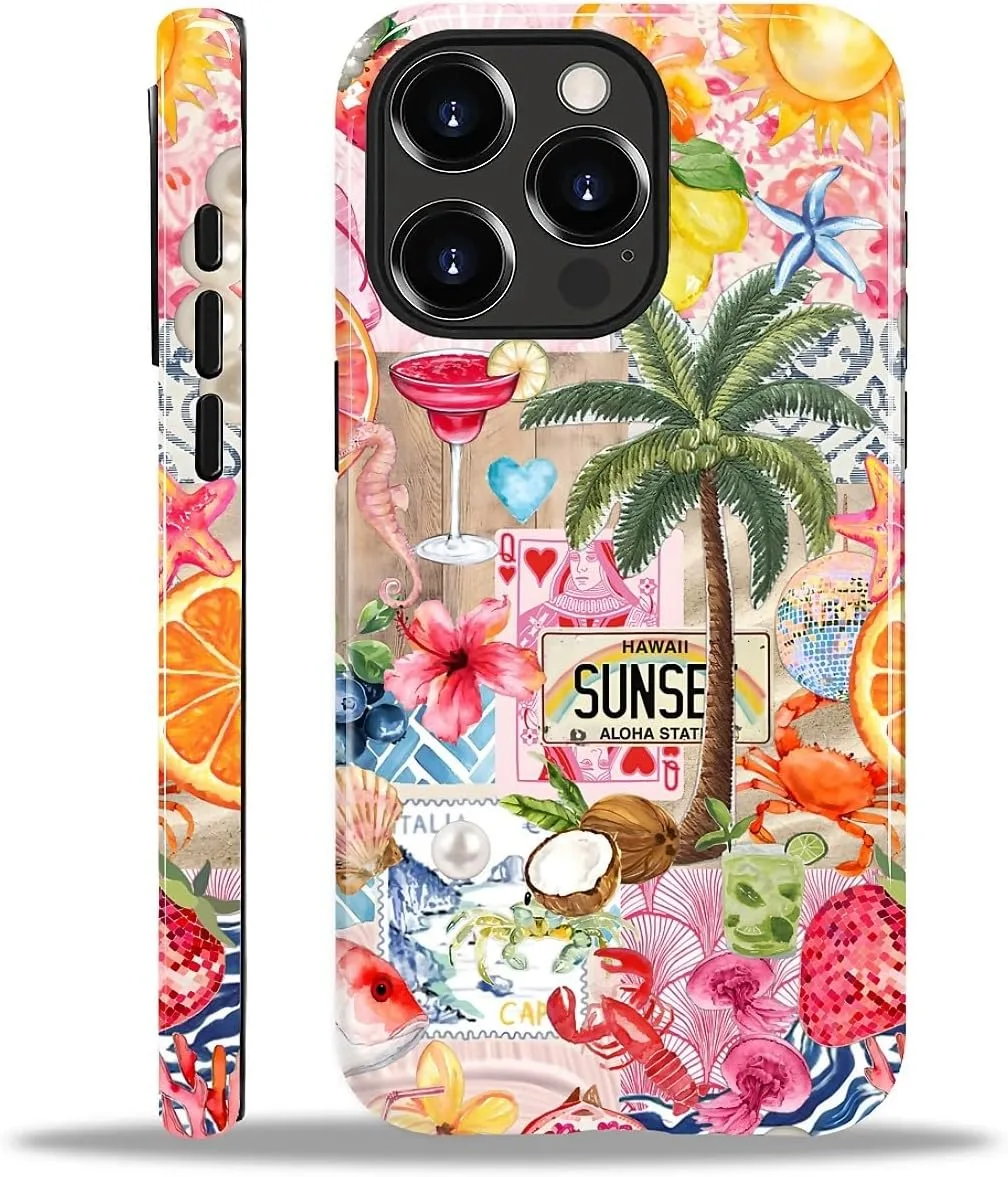 DAIZAG Case for iPhone 15 Pro,Mixed 2 Layer Design Shockproof Soft TPU Ddouble Protection Phone Case for iPhone 15 Pro-Aesthetic Summer Beach