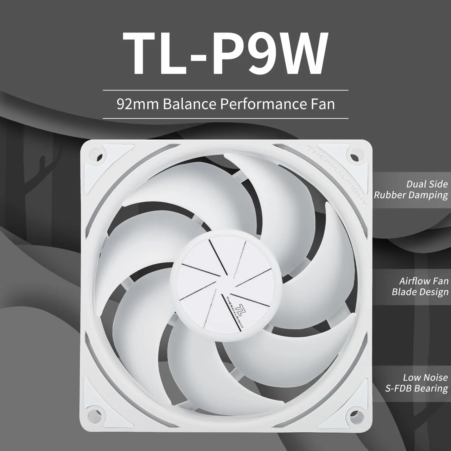 Thermalright TL-P9W CPU Fan, Computer Case Cooling Quiet 4PIN PWM PC Fan, High Performance 92mm Silent Cooler, 2200RPM Speed, CPU Cooling(White)