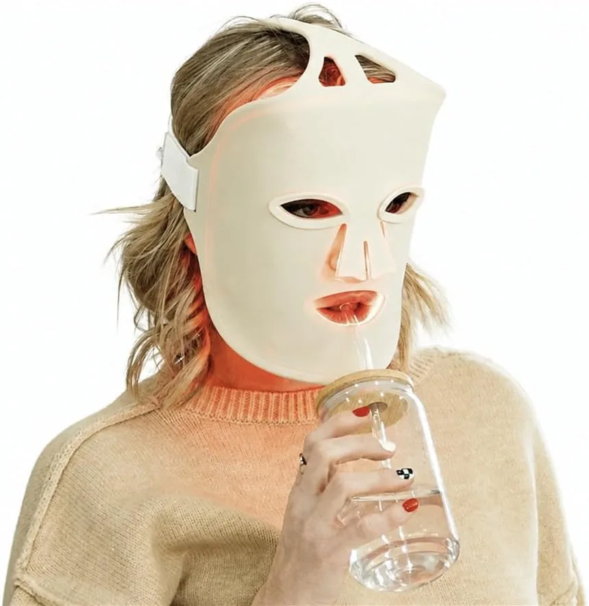 Fringe Red Face Mask, Both Red 630nm and Infrared 830nm for Rejuvenation & Blue 415nm for Blemishes, Beauty Mask, for Fine Lines and Wrinkles, 234 LED Lights