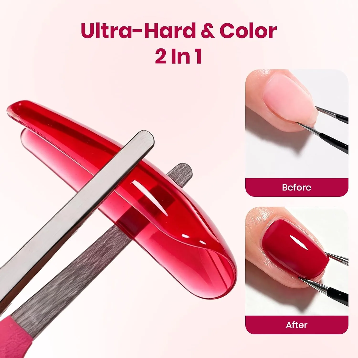 Beetles Hard Gel for Nails Red, 30g TPO & HEMA-FREE with Flat Nail Brush
