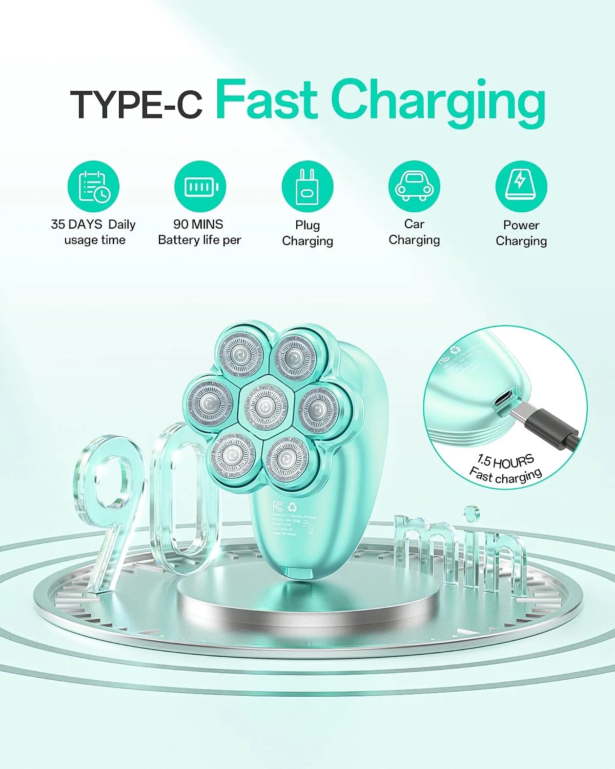 5-in-1 Electric Razors for Women, 7D Electric Shavers for Womens Full Body Legs, IPX7 Waterproof Wet Dry Travel Bikini Trimmers for Lady Face Bikini Arms Underarms