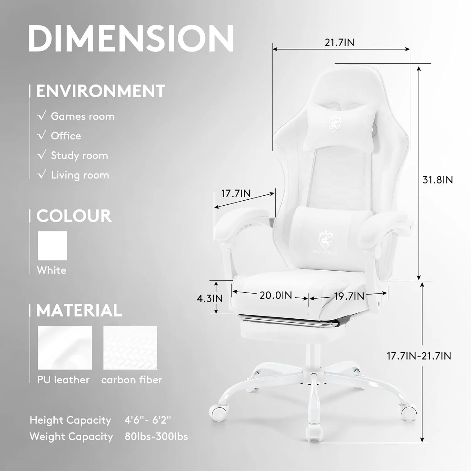Gaming Chair,Computer Office Chair with Massage,Gel Pad,White