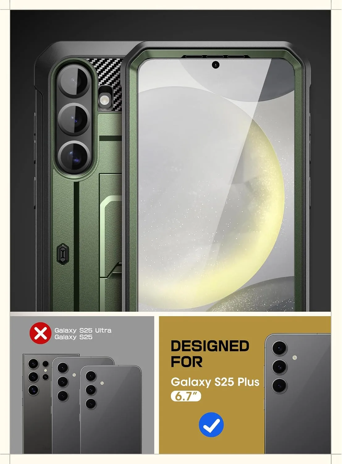 SUPCASE for Galaxy S25 Plus Case with Built-in Screen Protector, Green