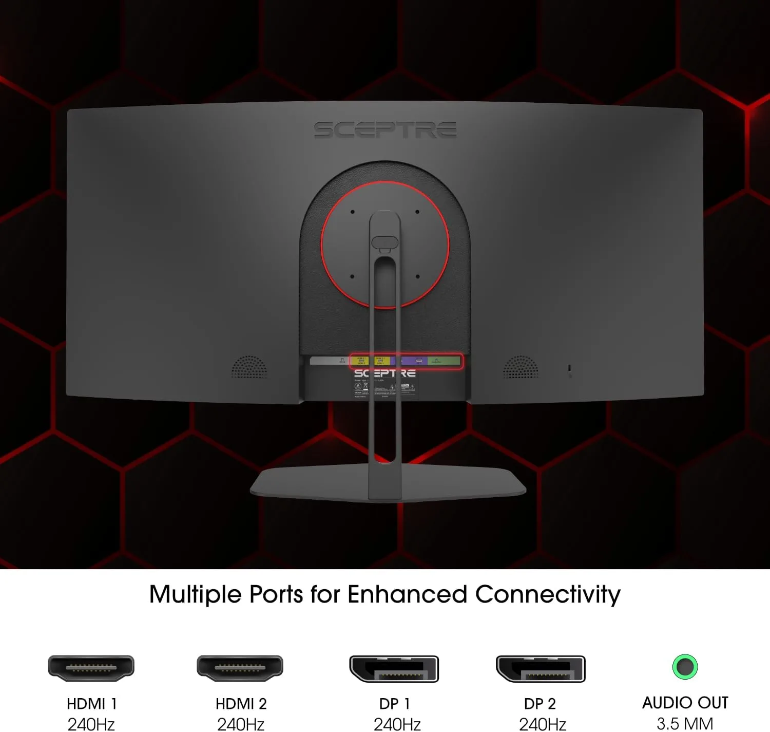 New! Sceptre Curved 34-inch Prime Gaming Monitor 3440 x 1440 up to 240Hz 1500R 1ms 100% sRGB DisplayPort x2 HDMI x2 Build-in Speakers, Machine Black 2027 (C345B-QU240T Series)