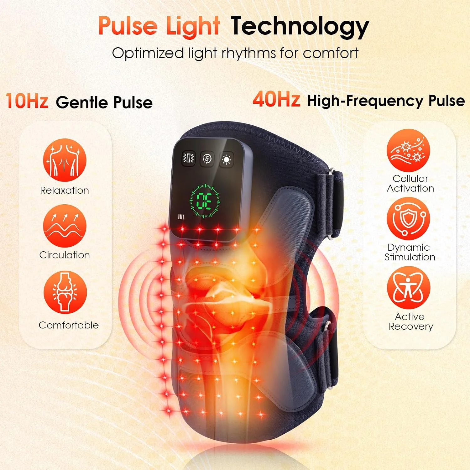 Red Light Therapy Knee Massager Device, 660nm & 850nm Infrared Heat & Vibration Cordless Knee Massager with 72 LEDs, 5000mAh Rechargeable for Knee, Elbow, Shoulder Joint Massage Therapy