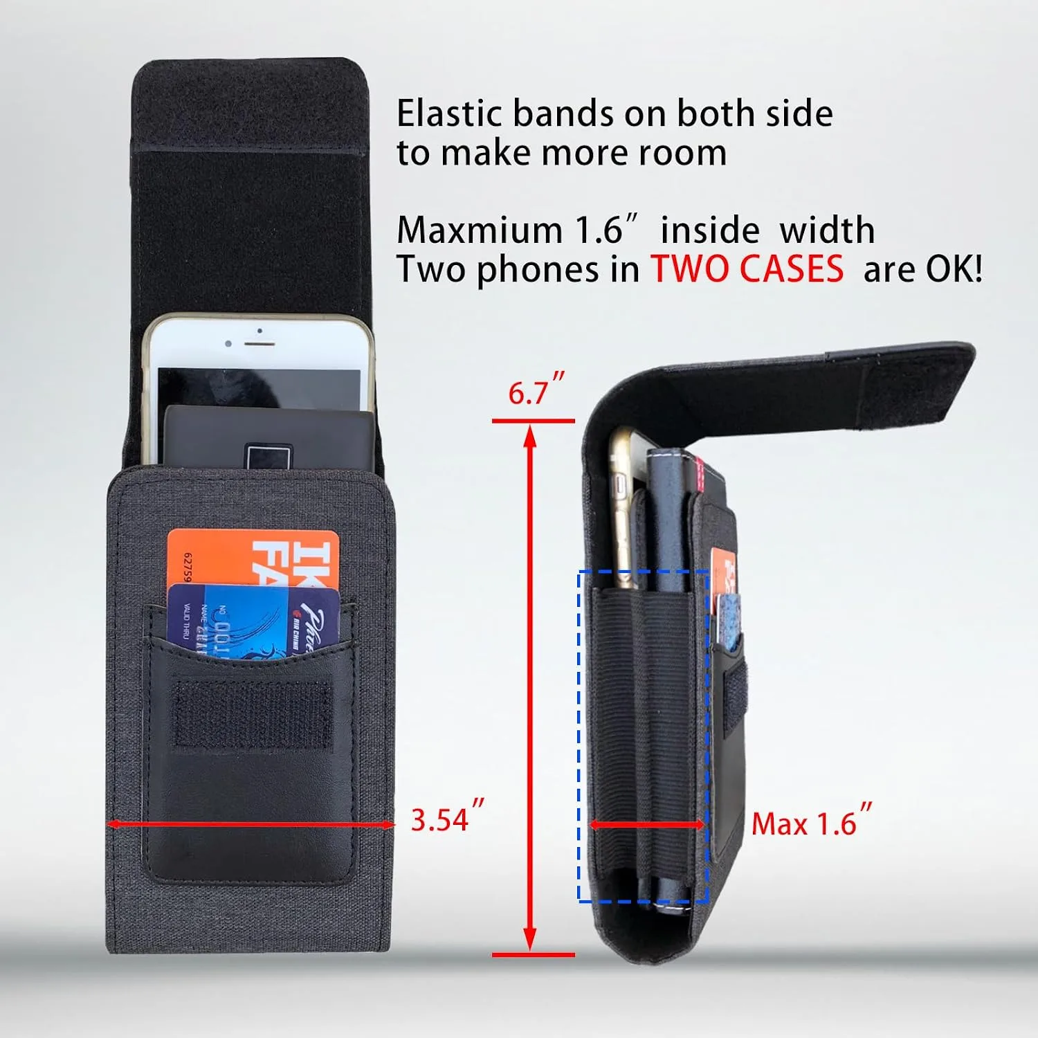 Dual Phone Holster Pouch Case with Belt Clip, Waist Carring Pouch, Universal Smartphone Case Up to 7 Inches for iPhone Pro Max, Pro, Samsung Galaxy,Moto Cellphone Holder