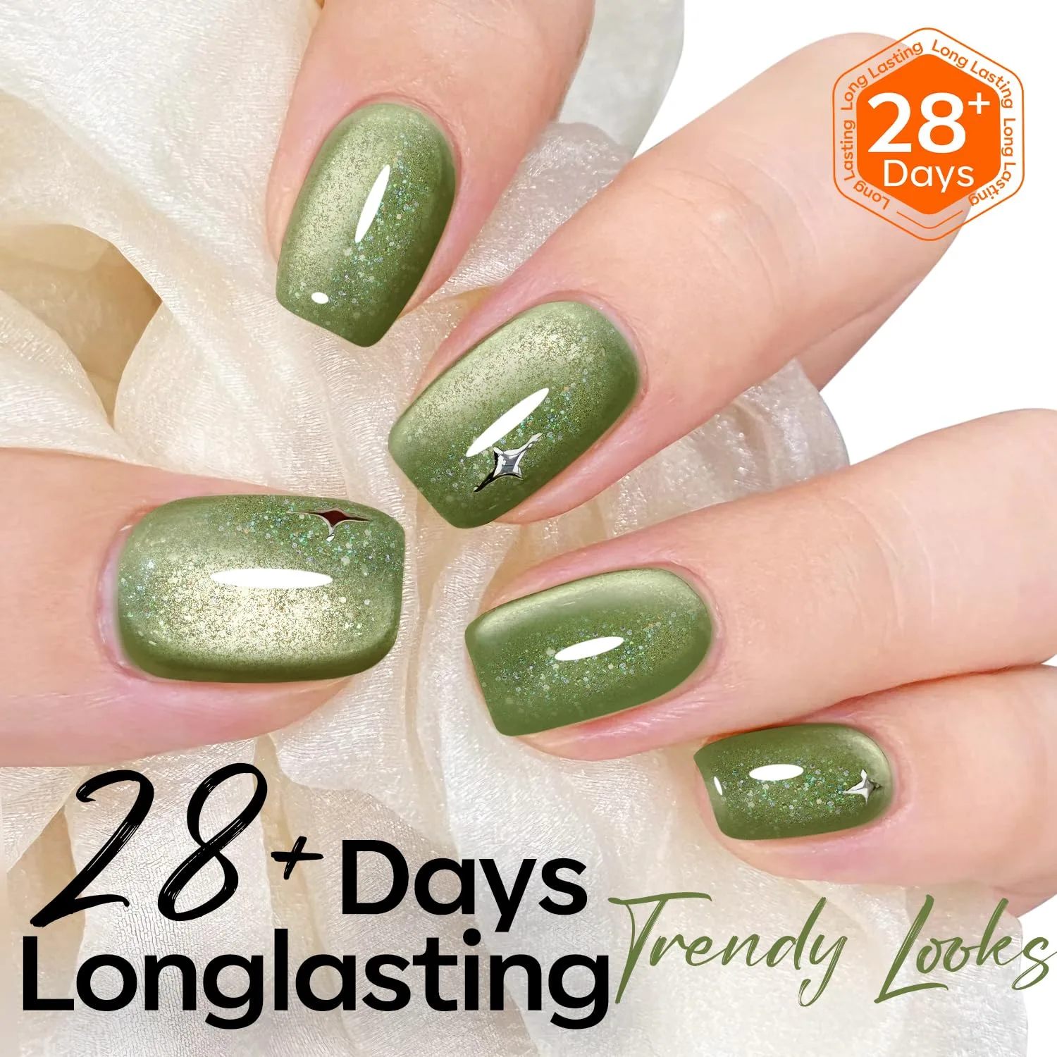 modelones Cat Eye Gel Nail Polish Glitter Green Polish