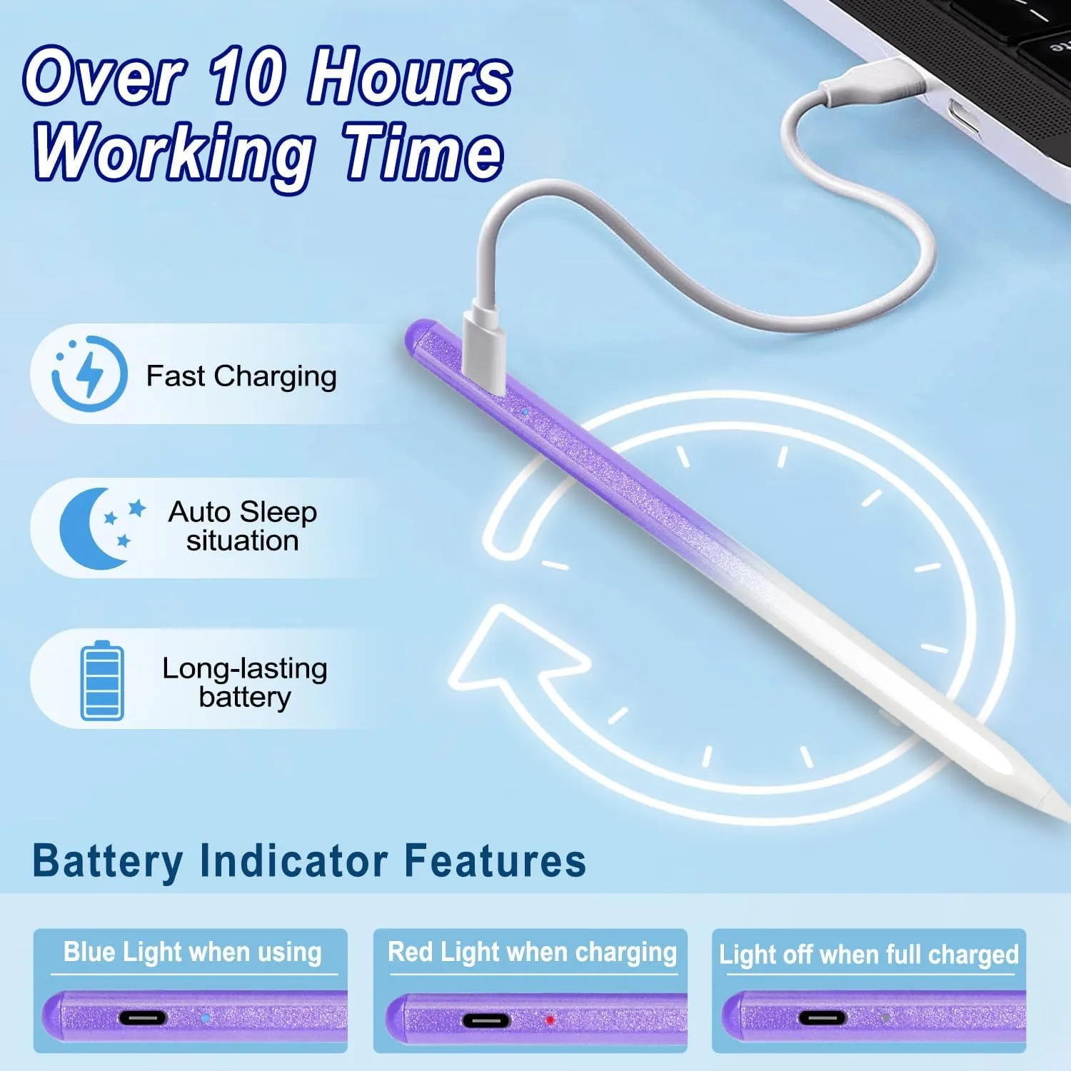 BLEBLE Stylus Pen for iPad 2018-2026, Fast Charge Apple iPad Pencil-Purple