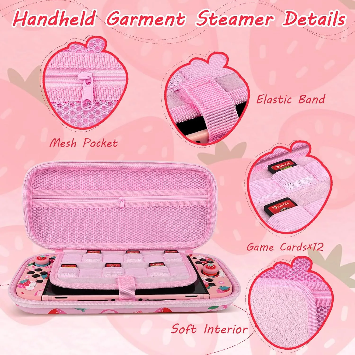TIKOdirect Carrying Case for Switch 2, Cute Portable Bag Accessories with Soft Protective Case, Screen Protectors and Thumb Grip caps, Game Card Case 7in1, Pink Rabbit