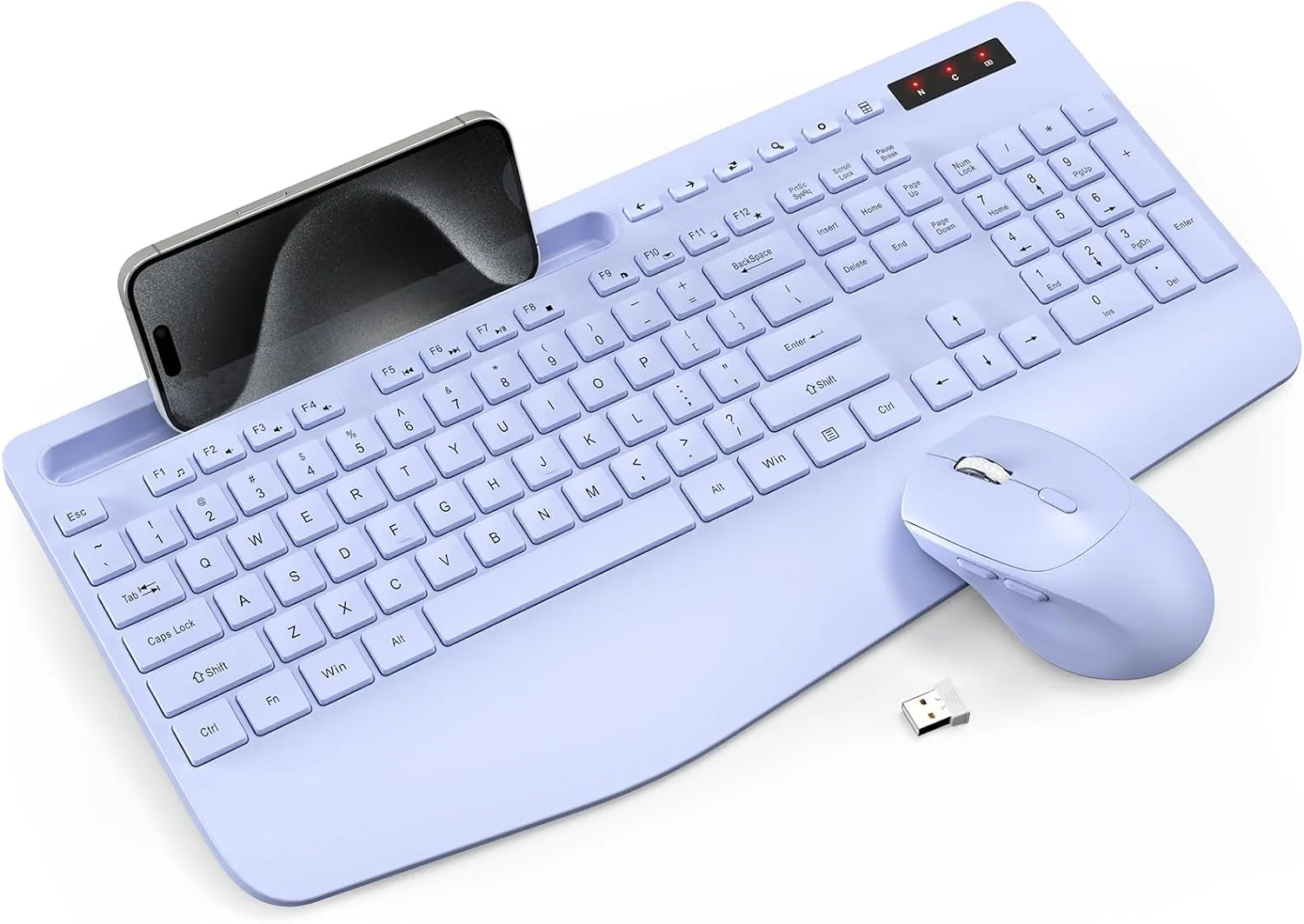 Wireless Keyboard and Mouse Combo - Full-Sized, Ergonomic Wrist Rest (Purple, 1 Pack)