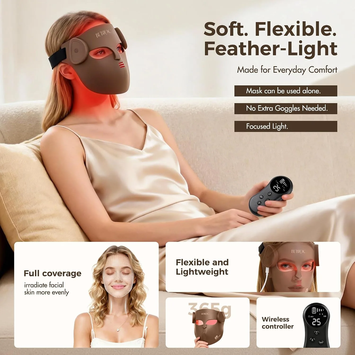 Red Light Therapy Mask for Face & Neck,Wireless Red Light Mask with NIR