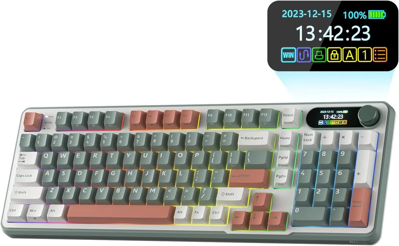 Teclado Gamer RK Royal Kludge S98 inalámbrico mecánico con pantalla inteligente y perilla