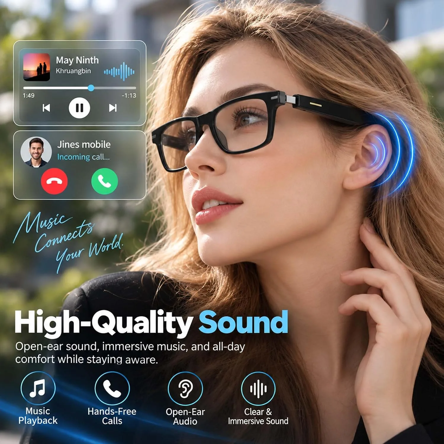 AI Smart Glasses with ChatGPT, Bluetooth Audio Glasses for Men & Women