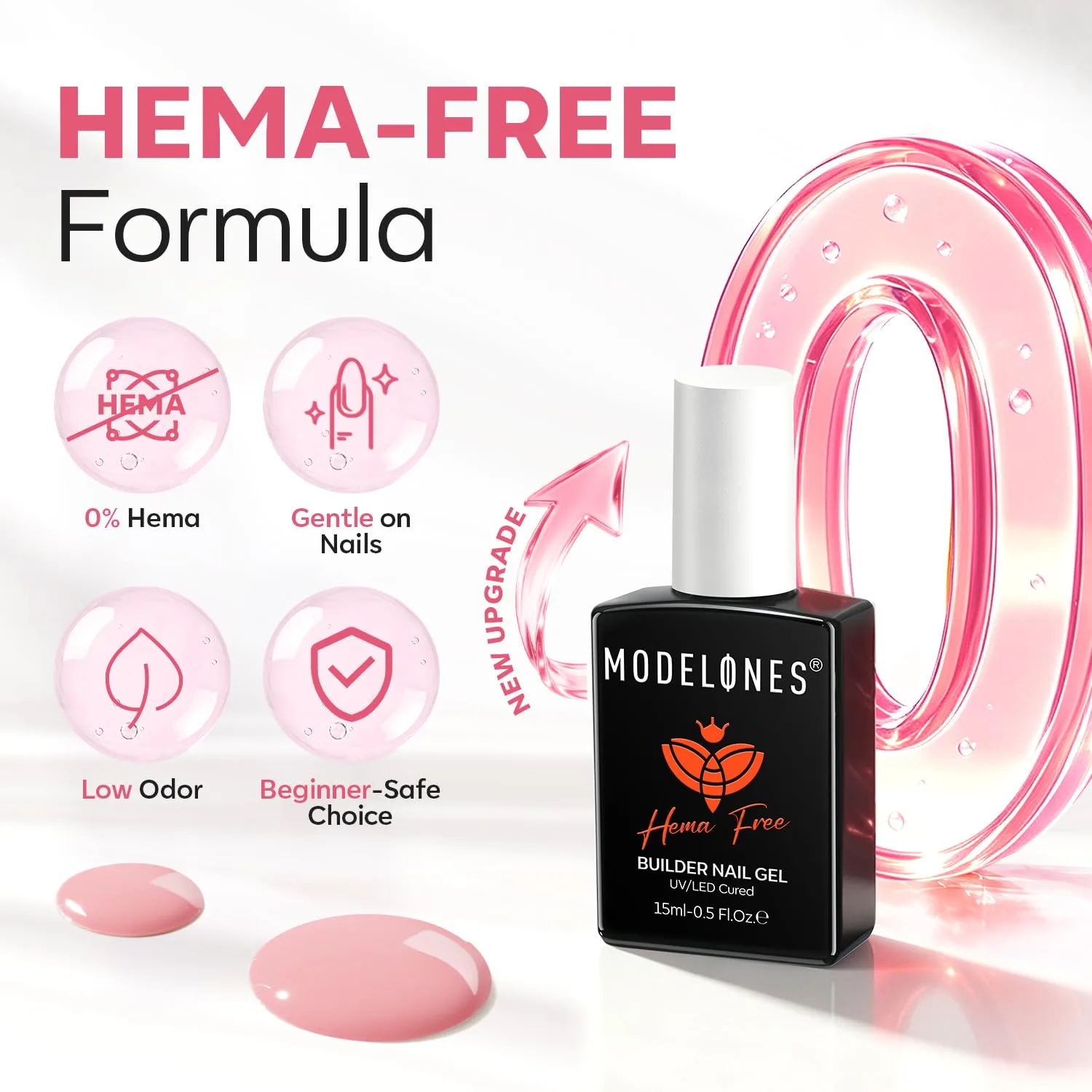 modelones Builder Nail Gel Peachy Pink HEMA-Free Builder Color Gel Polish