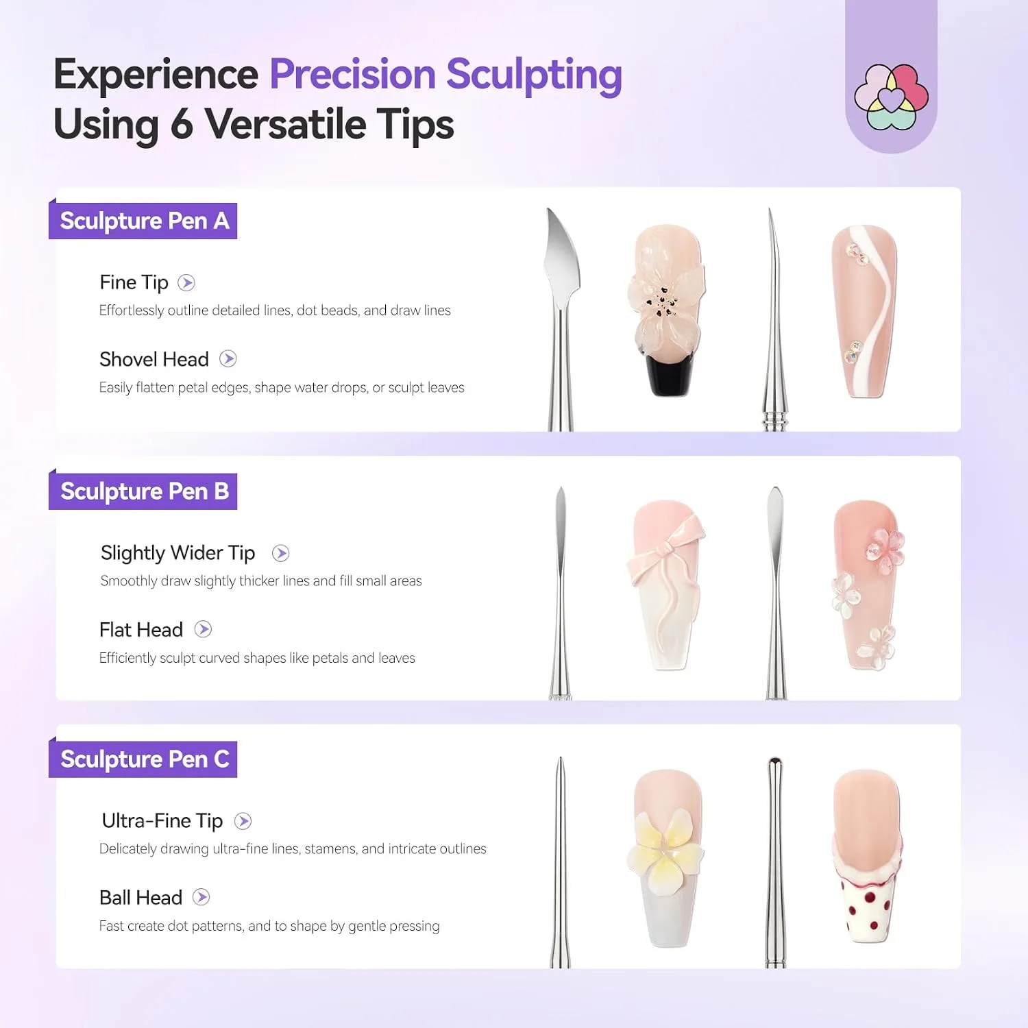 SAVILAND Dual-Head 3D Nail Art Sculpture Pen 3PCS