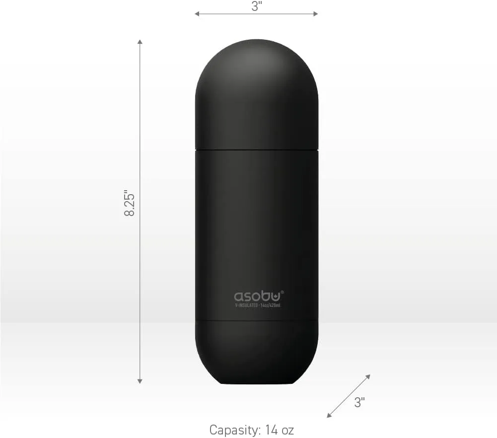 Asobu Orb Stainless Steel Double Wall Insulated Travel Water Bottle – Lid Doubles as a Cup 14 Ounce