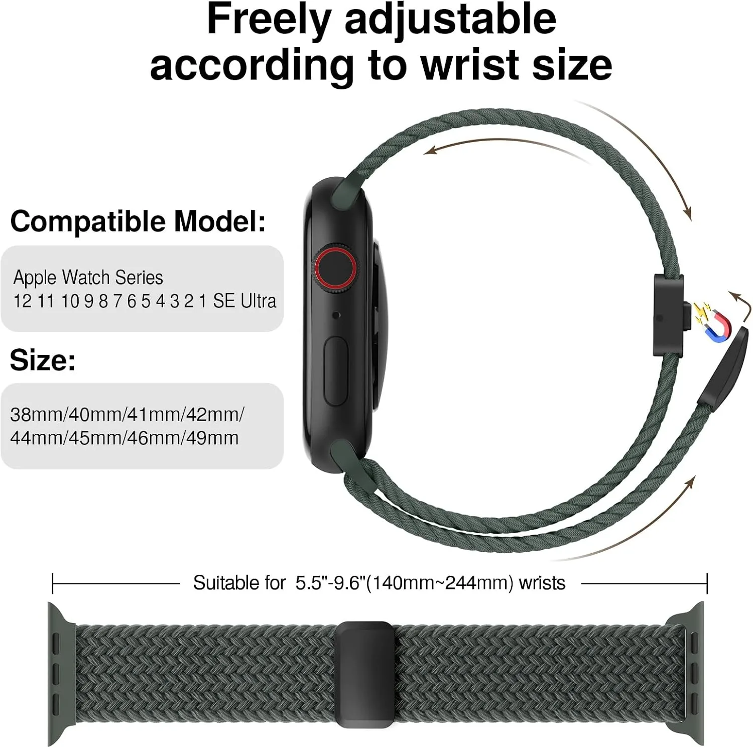 Braided Stretchy Magnetic Sport Band for Apple Watch Bands for Women Men