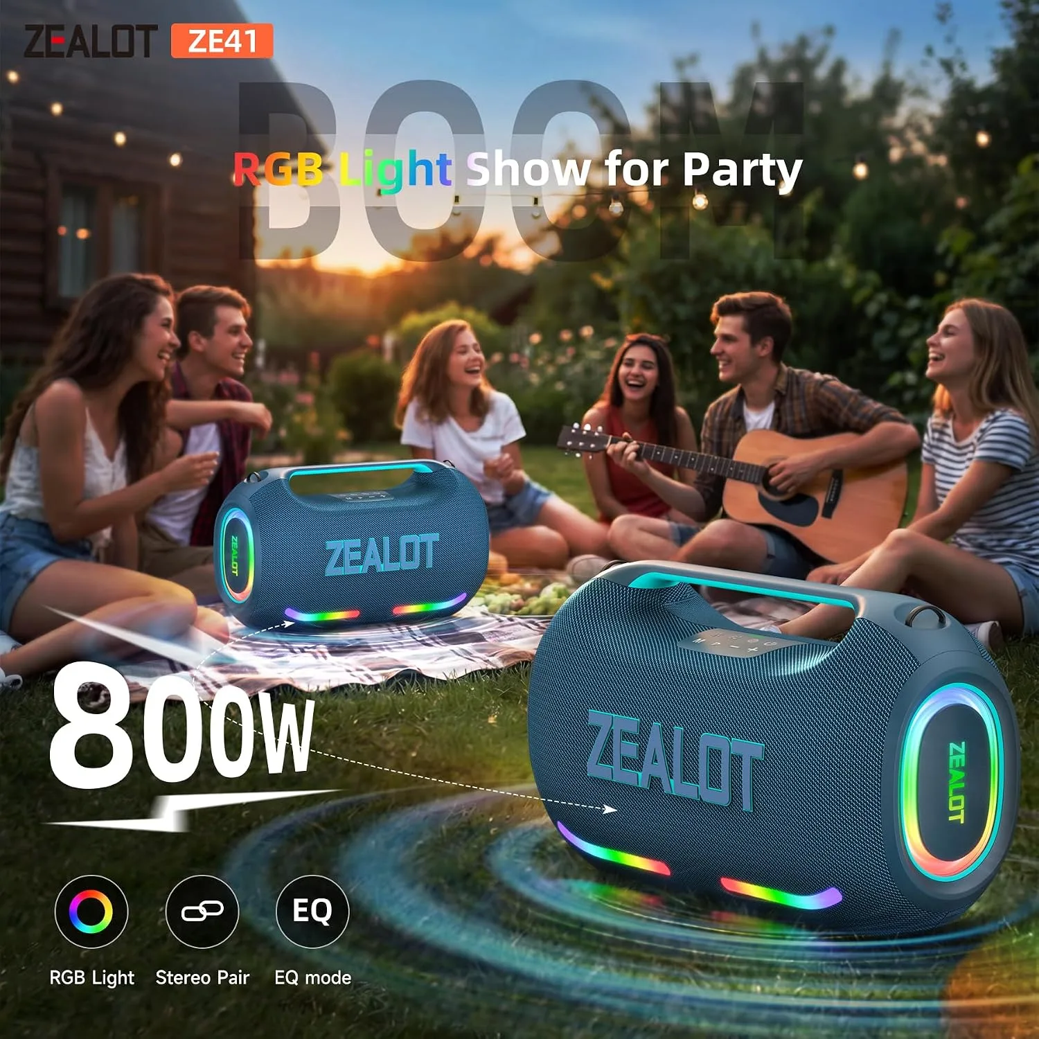 ZEALOT 400W Bluetooth Speaker, 30H Outdoor Party Boombox with Subwoofer