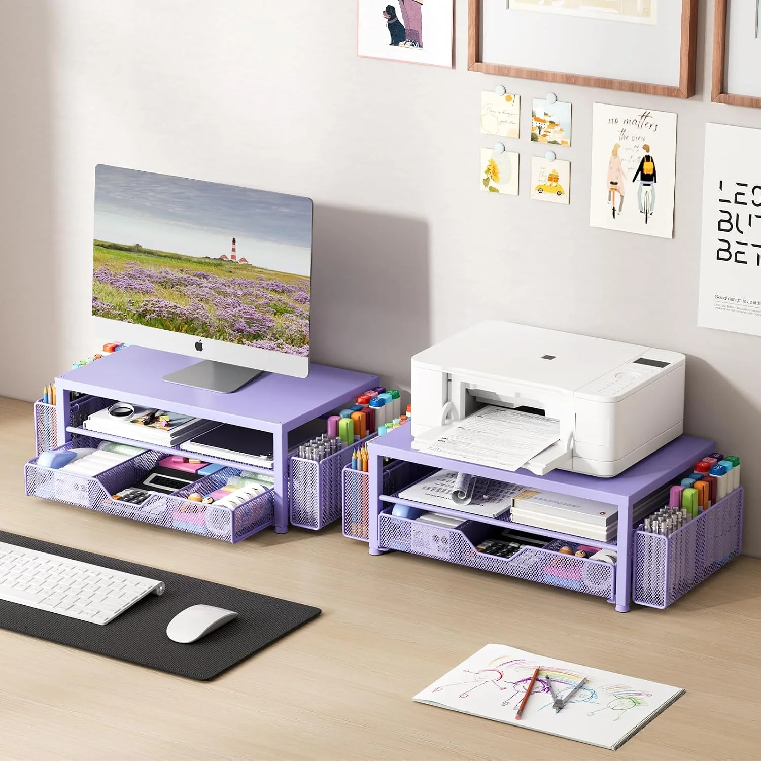 OPNICE Desk Organizer, Monitor Stand Riser with Drawer and 2 Pen Holders