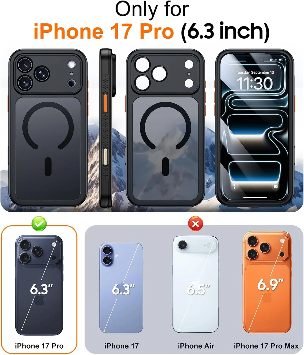 Red2Fire for iPhone 17 Pro Case with Built-in Screen Protector &Camera Protector, Compatible with MagSafe, Military Grade Drop Proof, Full-Body Bumper Shockproof Dustproof Phone Cover 6.3" Black
