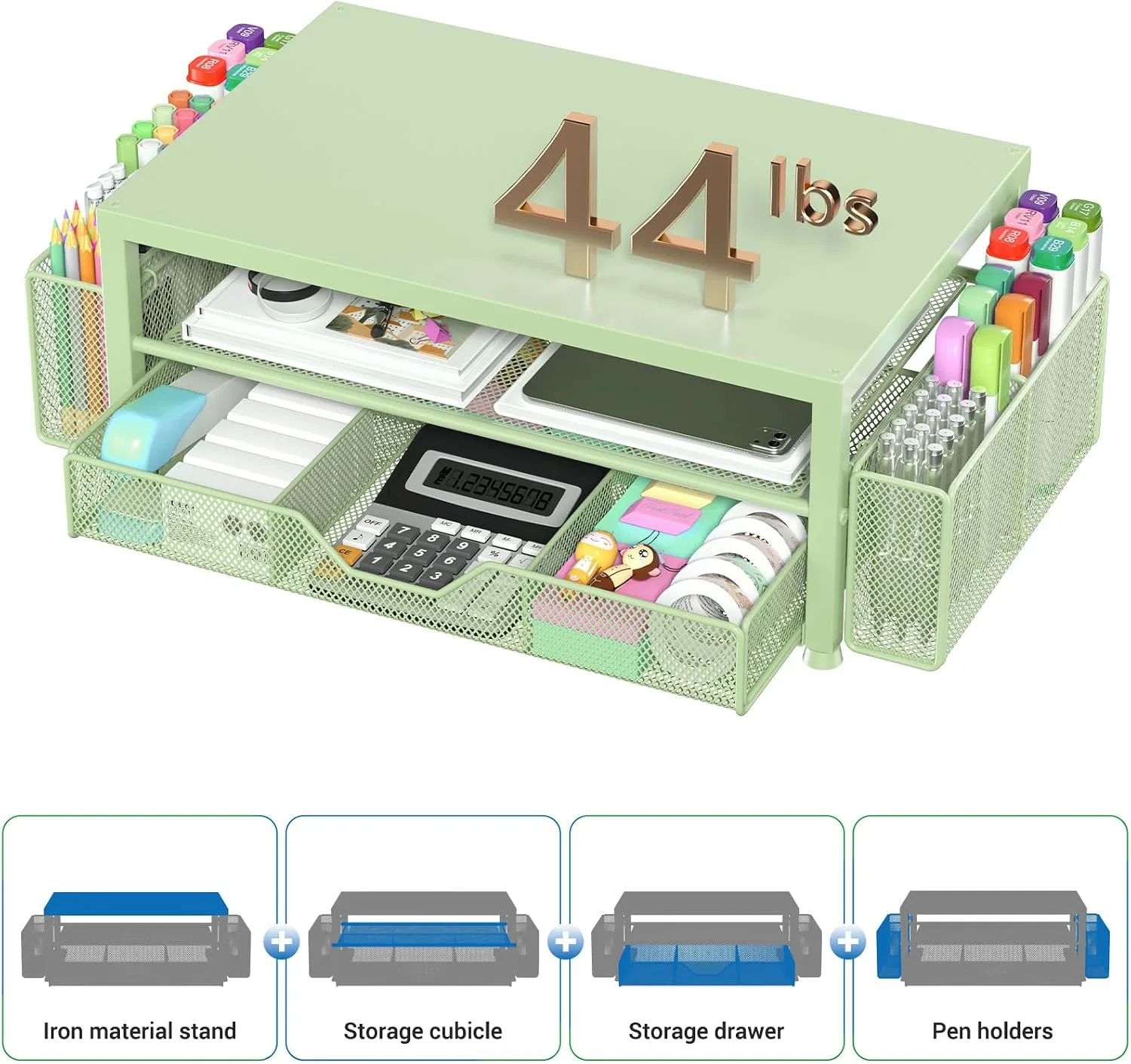 OPNICE Desk Organizer, Monitor Stand Riser with Drawer and 2 Pen Holders