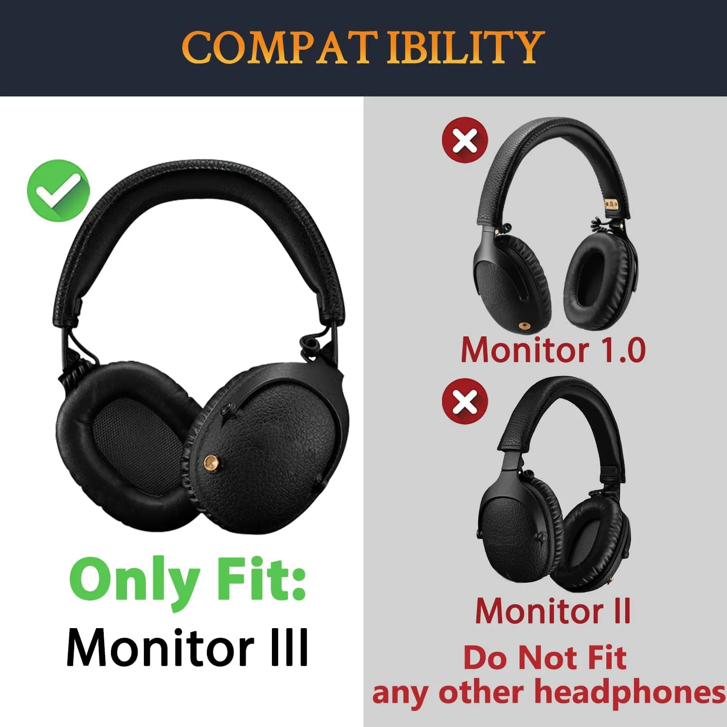 SOULWIT Earpads for Marshall Monitor III(3.0 Edition) - Black
