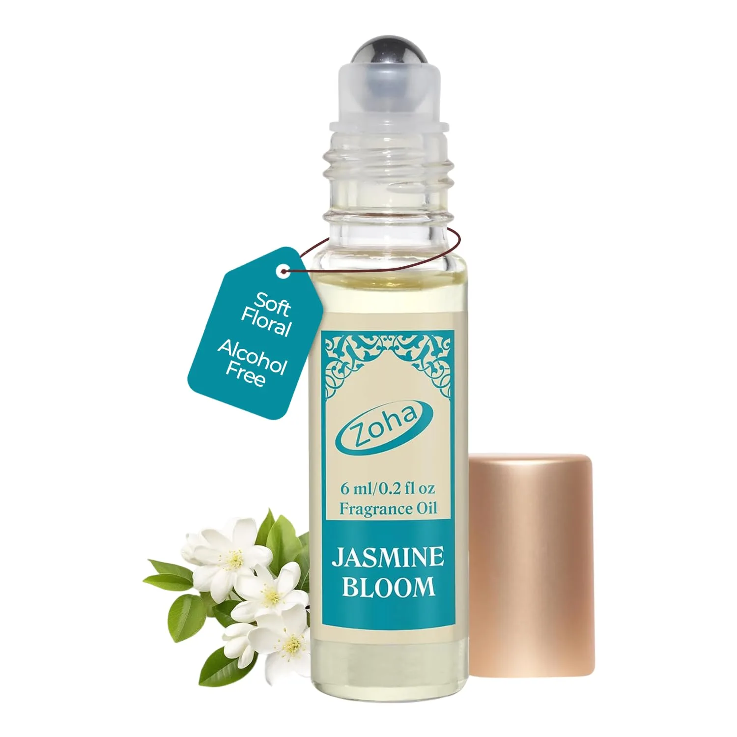 Zoha Jasmine Bloom Perfume Oil Roll On for Women & Men, Alcohol-Free 6ml