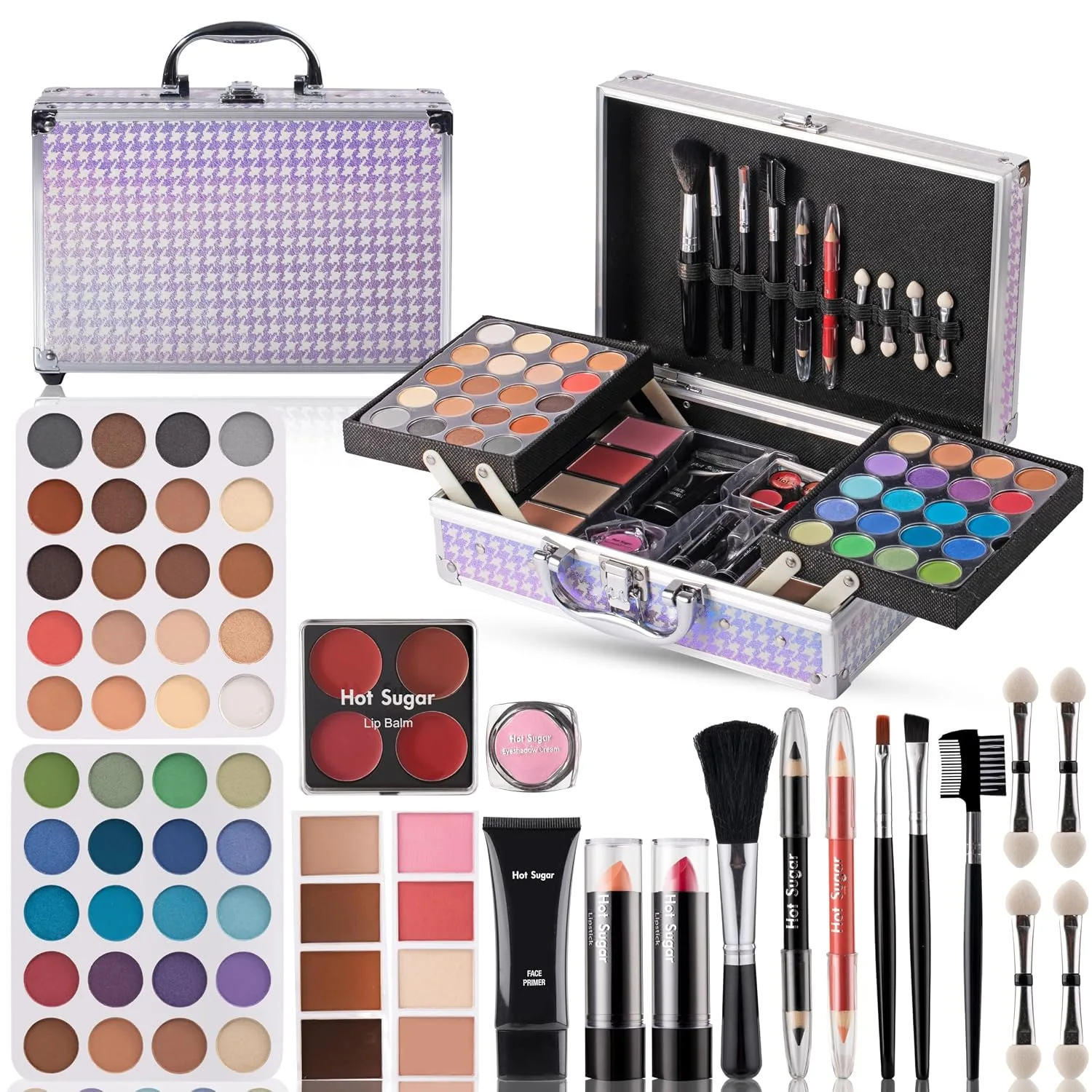 Hot Sugar Makeup Kit with Train Case for Teens and Women (Purple)
