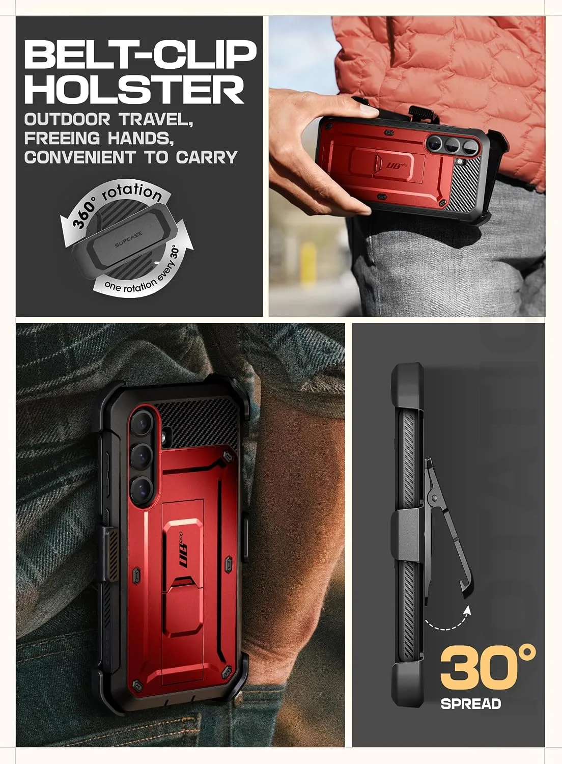 SUPCASE for Samsung Galaxy S25 Case with Stand & Screen Protector, Red