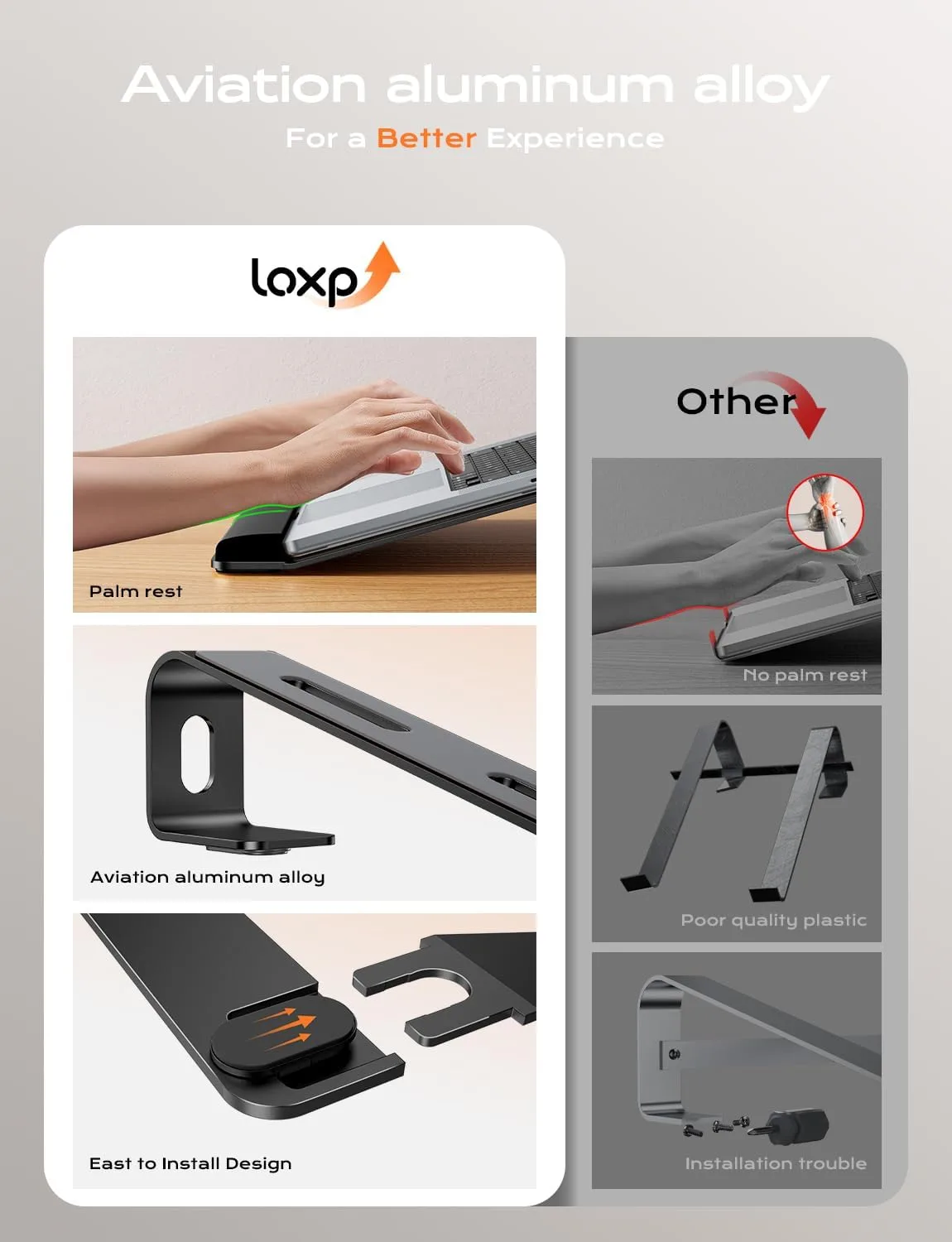 LOXP Laptop Stand for Desk, Aluminum Laptop Riser Holder with Wrist Support