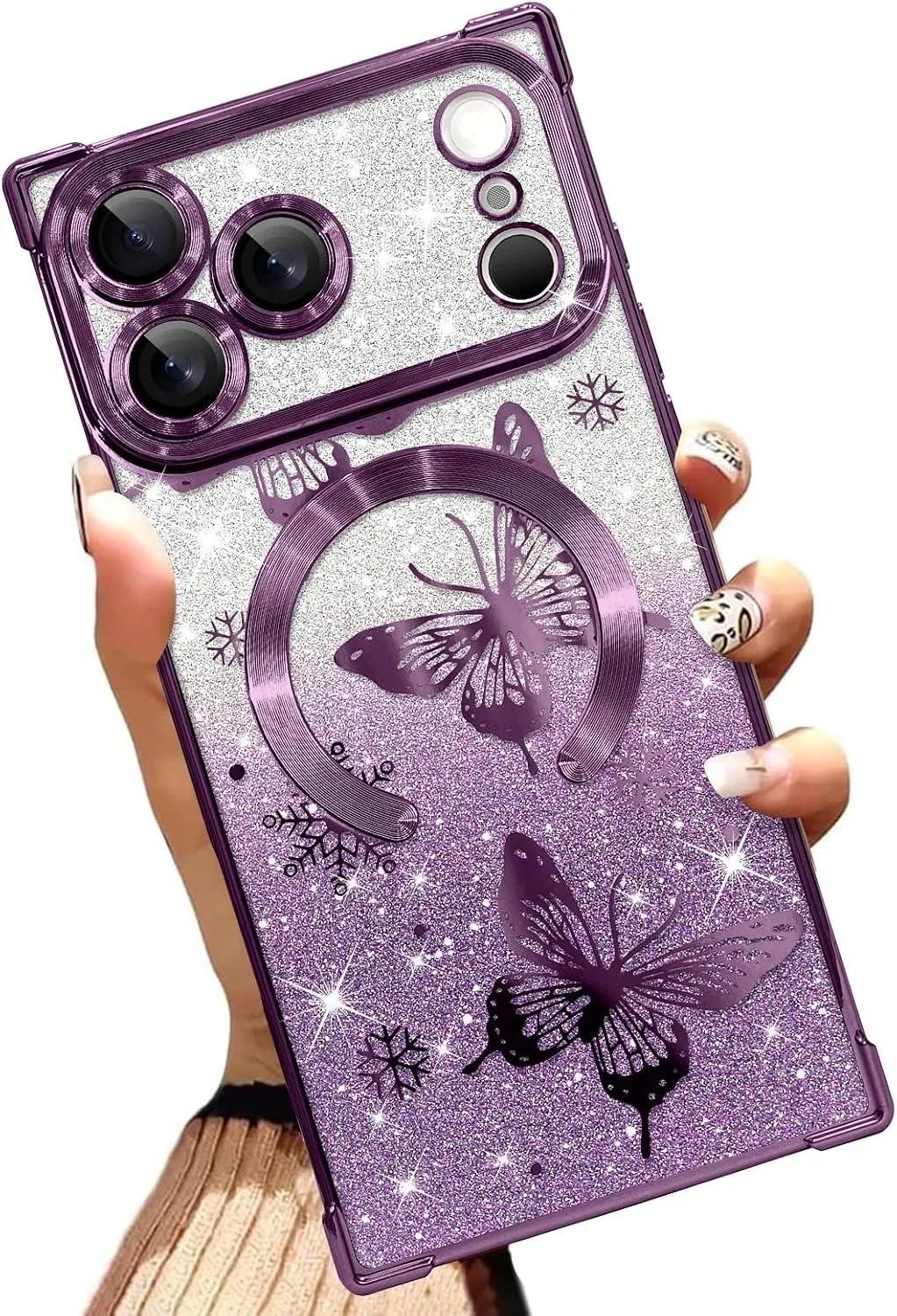 Illians Glitter Phone Case Made for iPhone 17 Pro Max, Purple Butterfly