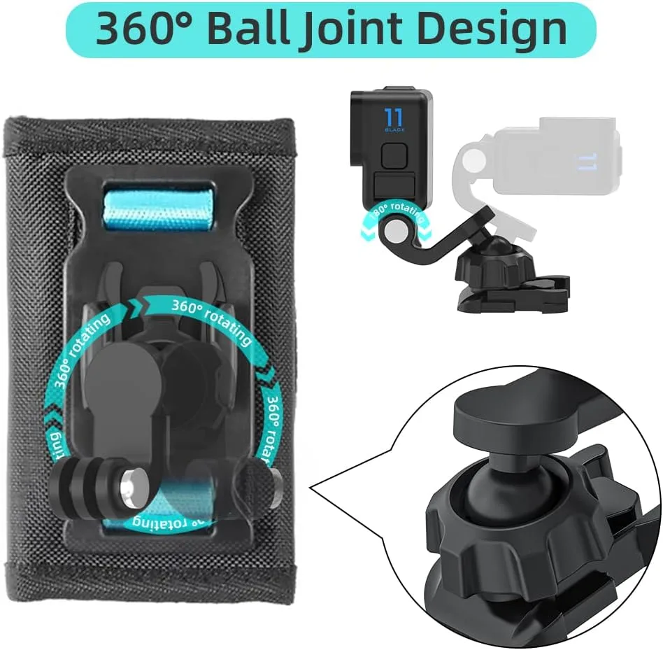 Bag Backpack Shoulder Strap Mount with Universal Ball J Hook Compatible with GoPro Hero 13/12/11/10/9/8/7/(2018)/6/5 Black,DJI Osmo Action 6/5 pro/4/3 and More