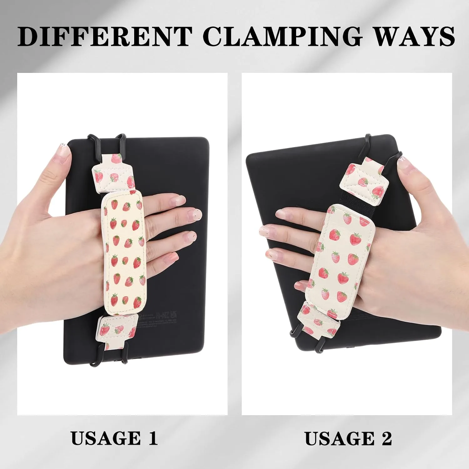 Hand Strap Holder for Kindle - Strawberry Finger Grip for 6-7.5" Paperwhite 12th/11th Generation/Kobo/Lenovo/Sony Ereaders E-Book Tablet Colorsoft High Elasticity Watercolor Accessories
