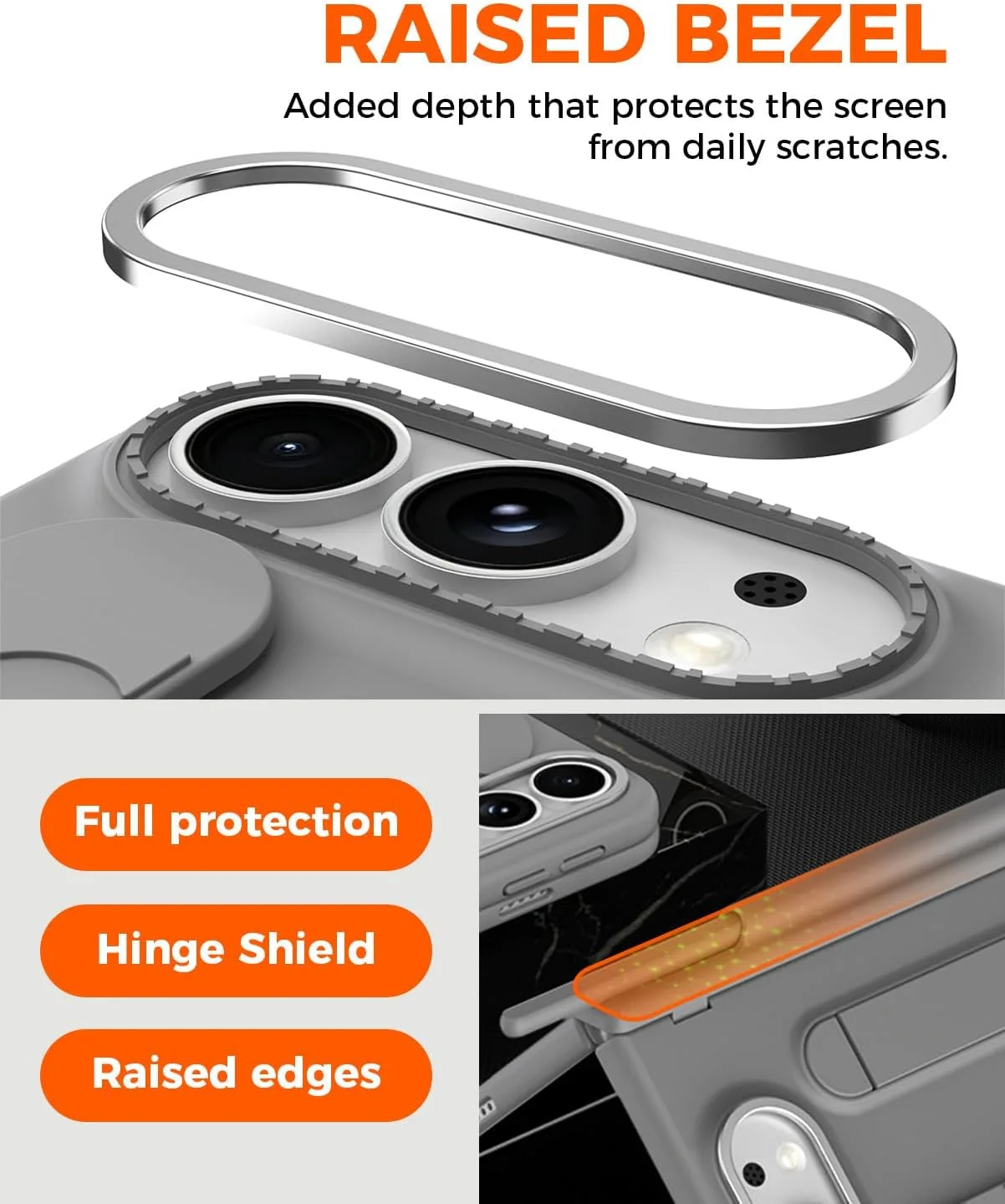 NINKI S Pen Case for iPhone Duo Phone Case with Screen Protector & Pen Slot, Kick Stand with Finger Strap Loop, Shock-Proof Hinge Protection for iPhone Duo Fold Phone Cover with Stylus Holder Gray