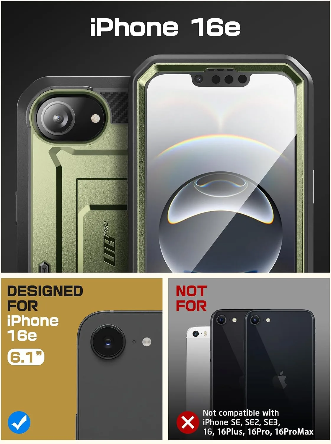 SUPCASE for iPhone 17e/16e Case with Stand & Screen Protector, Green