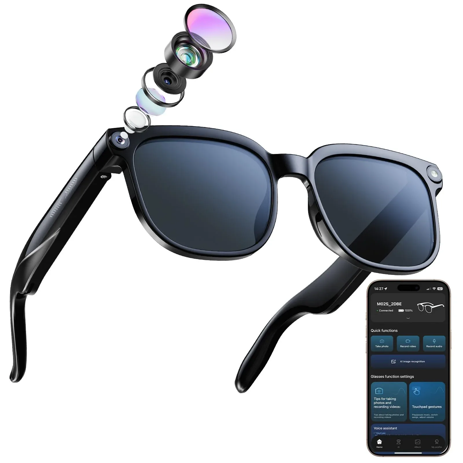 Gafas inteligentes Cjkao con cámara 8MP para fotos y videos
