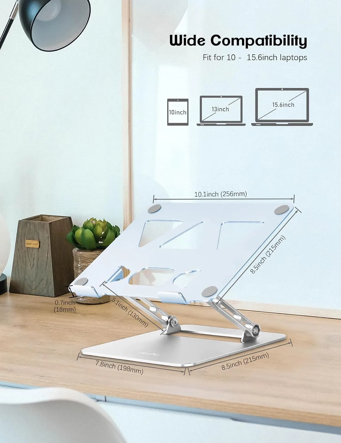 Aoviho Adjustable Laptop Stand for Desk,Portable Laptop Stand Holder and Riser,Foldable Aluminum Notebook Computer Stands for MacBook Air Pro HP Lenovo Dell Samsung, 10-15.6 inch (Sky Blue-Silver)