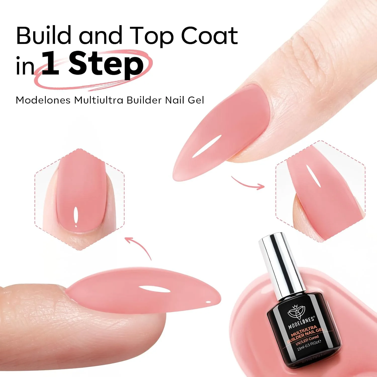 modelones Builder Nail Gel, Peach Pink Builder No Top Coat Needed