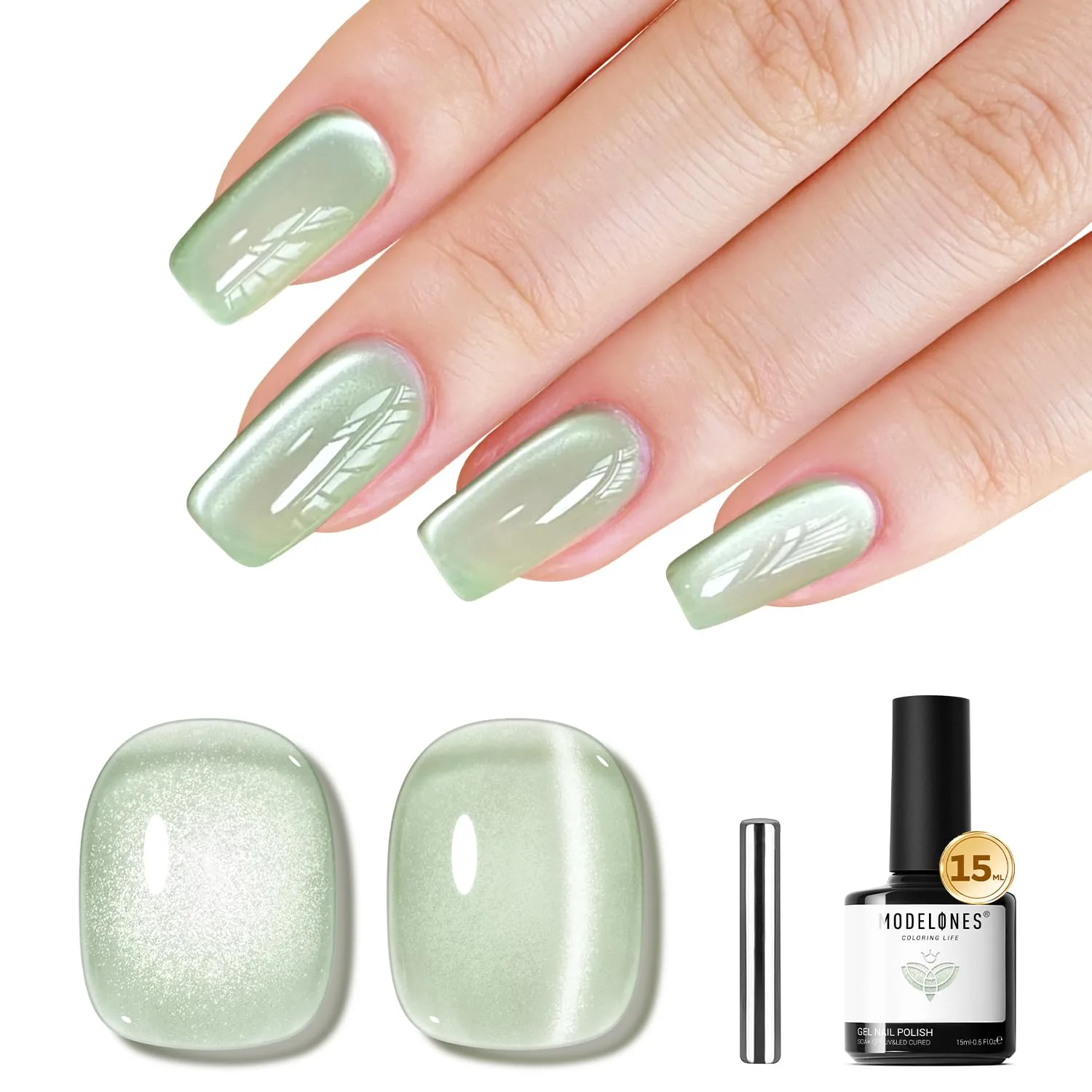 modelones Cat Eye Gel Nail Polish Green, Green Grapes Glitter Magnetic