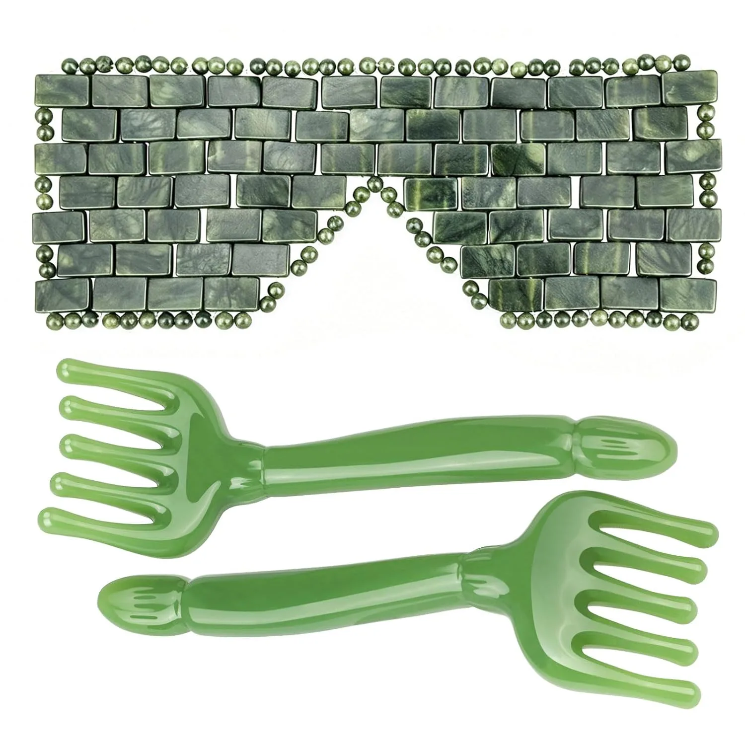 Set de mascarilla para ojos y masajeador de cuero cabelludo Gemshan jade verde natural y resina